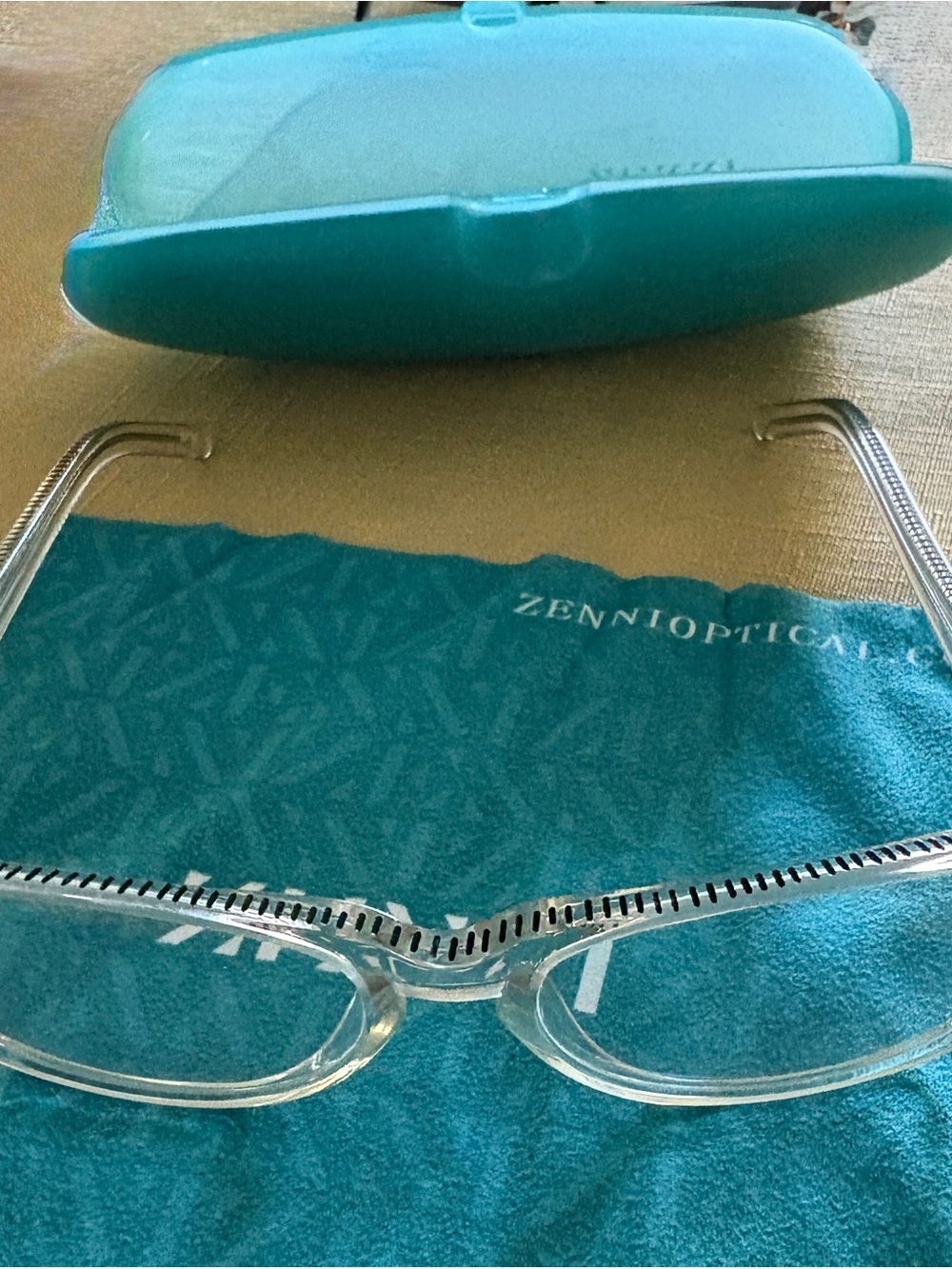Zenn Optical Clear Rimless Reading Glasses with Teal Case